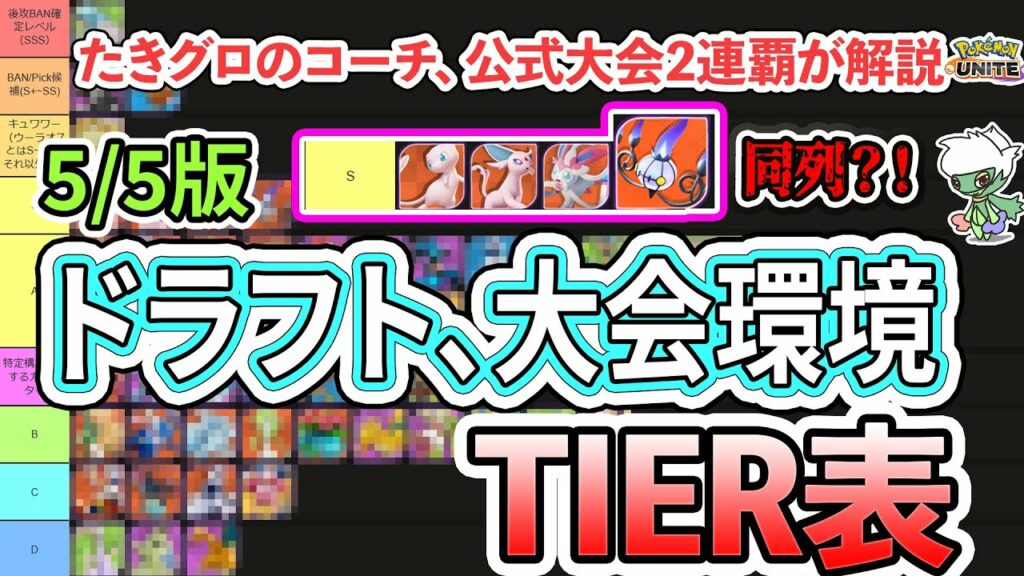 【ポケモンユナイト】最上位勢によるドラフト、大会Tier表! 気になるシャンデラの立ち位置は?! 大会Tierを知って観戦を楽しもう!